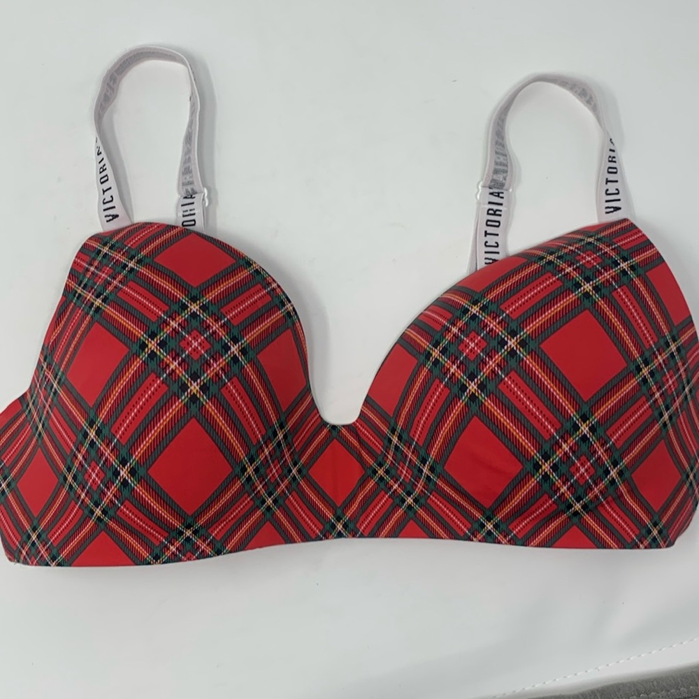 Victoria secret plaid tshirt lightly lined wireless bra 36D